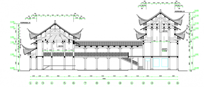 某地中式戏台与祠堂建筑施工CAD图_图1