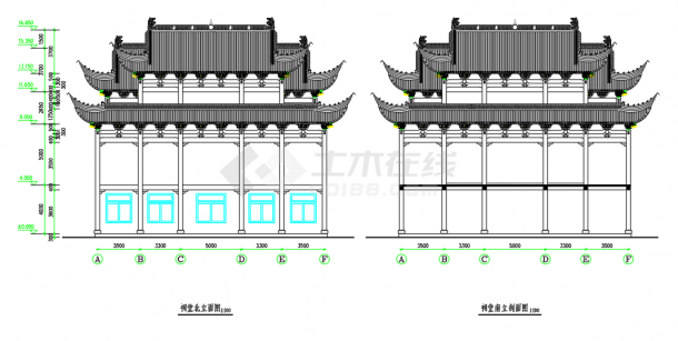 某地中式戏台与祠堂建筑施工CAD图-图二