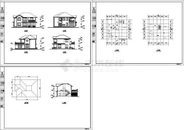 湖北某二层别墅方案建筑设计cad图纸，共3张-图一