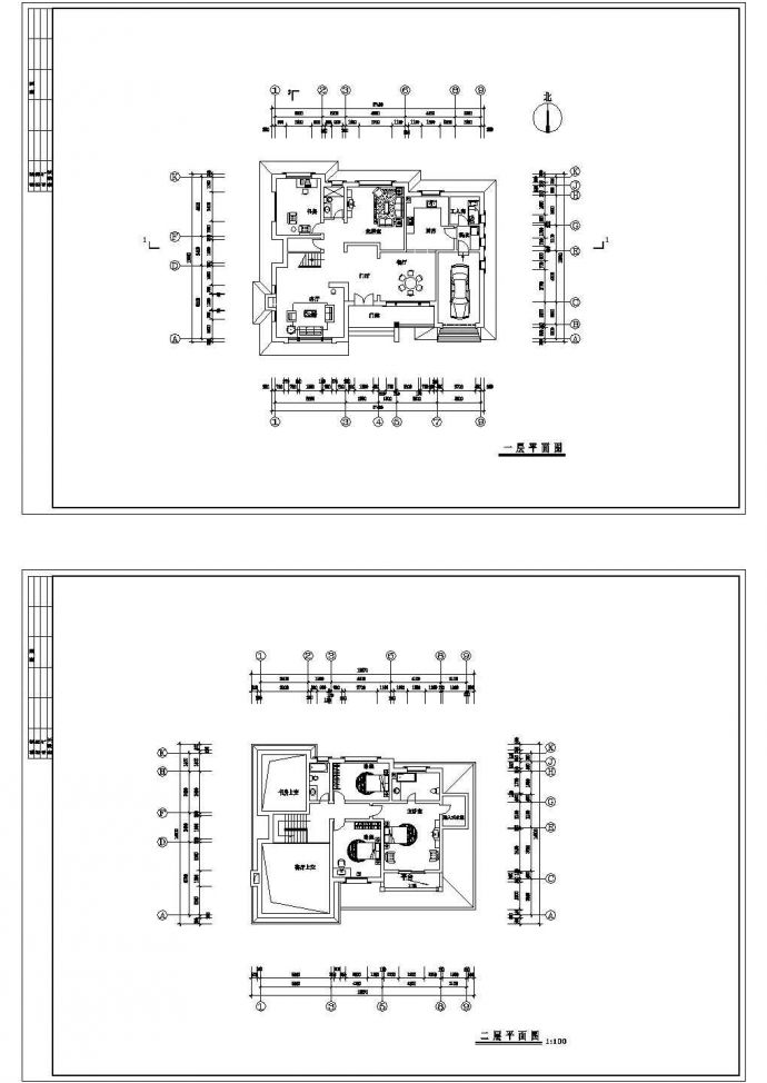 杭州某区二层别墅建筑平面设计cad图纸，共2张_图1