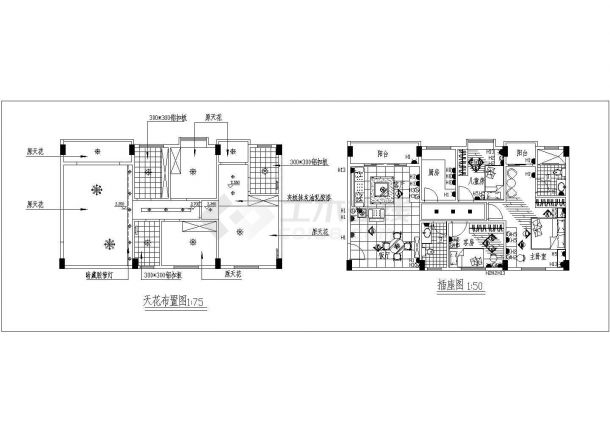 几套户型室内绿化cad设计施工图纸-图一