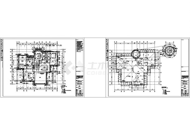 上海某豪华别墅施工建筑CAD图纸-图二