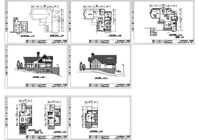 某独立三层住宅别墅户型建筑设计cad图纸，共7张_图1