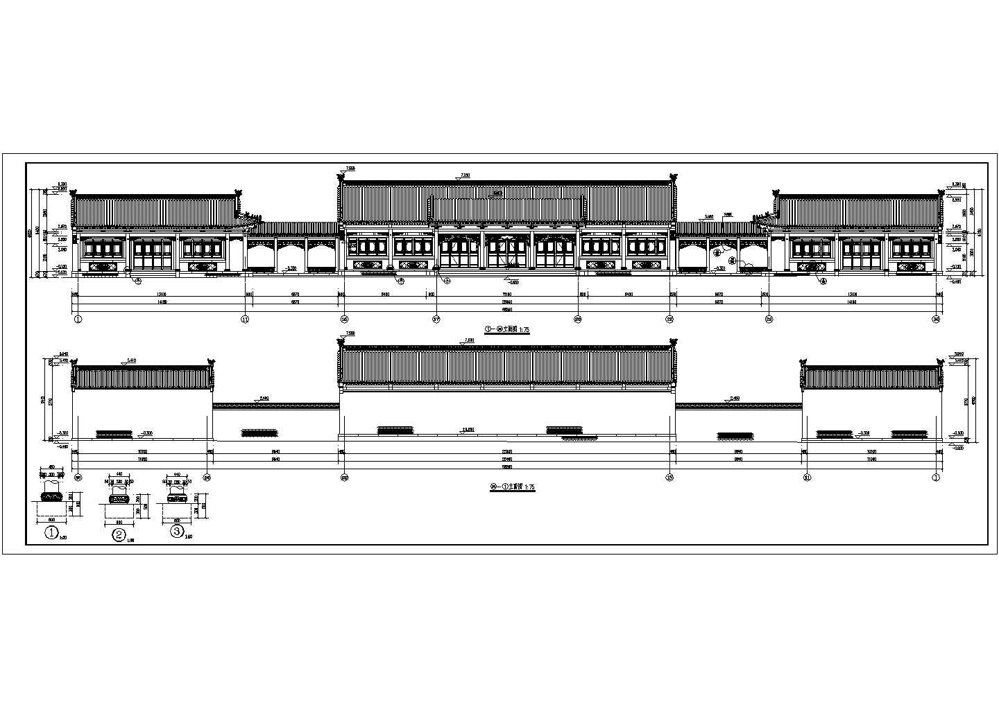 一套仿古明代文庙广场商业街建筑设计图