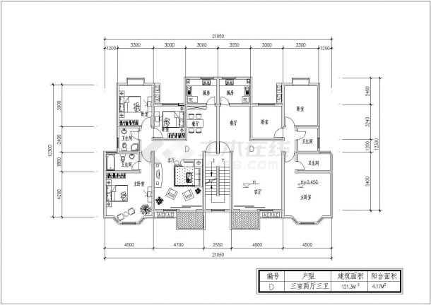 某地多层砖混结构住宅户型建筑设计图-图一