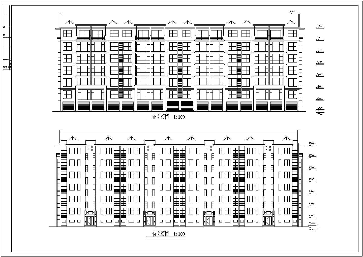 七层经典住宅四单元对称户型住宅设计图