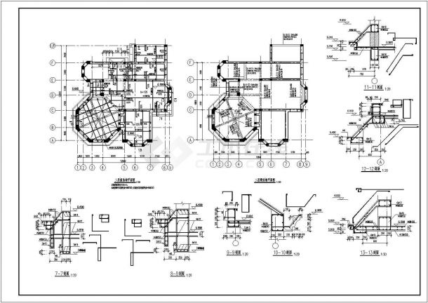 某地三层砖混结构桃园别墅结构施工图-图二