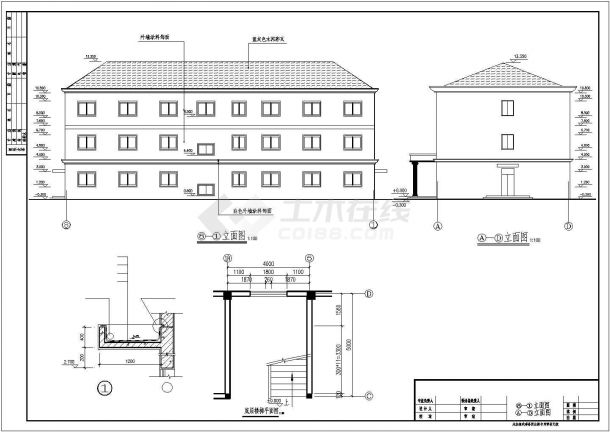 某三层小型办公楼建筑施工方案CAD图-图二