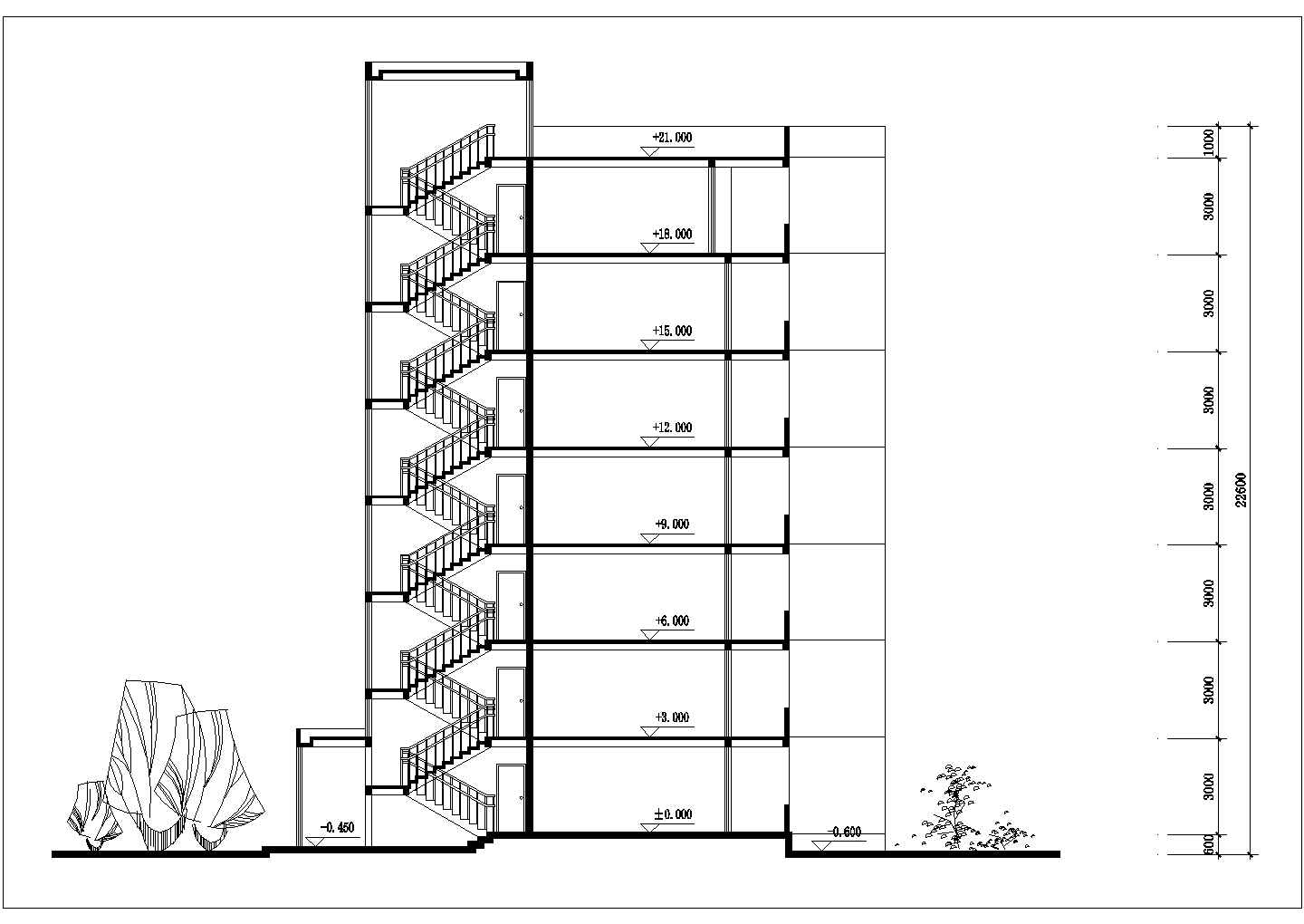 某地比较详细的跃层式住宅楼户型建筑平面图