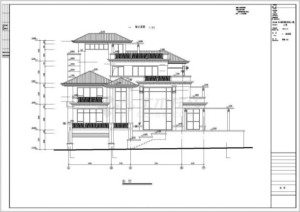 某地区某三层带天台别墅cad设计建筑图纸-图二