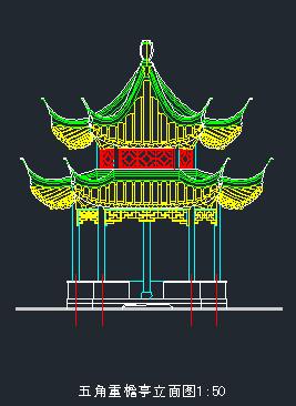 某地五角重檐亭建筑施工图（全套）-图二