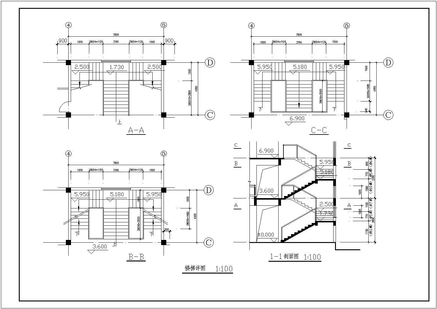 长7.8米 宽4.3米 三层楼梯详图CAD图