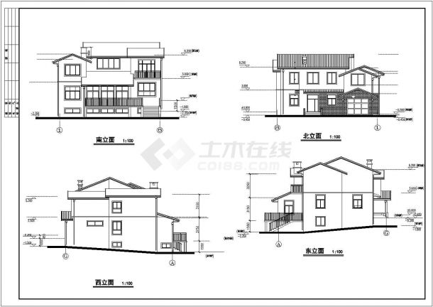 3套经典别墅建筑设计CAD方案图纸-图一