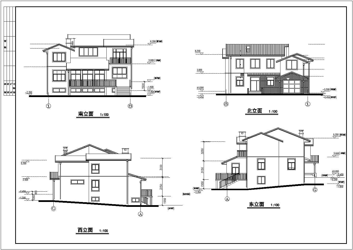 3套经典别墅建筑设计CAD方案图纸