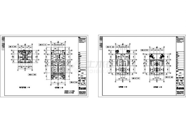 江苏某经济型三层别墅建筑设计cad图纸，共2张-图一