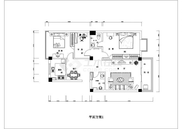 某地区住宅小区室内装修cad施工图-图二