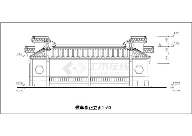 某地徽派公交亭CAD建筑设计施工图-图二