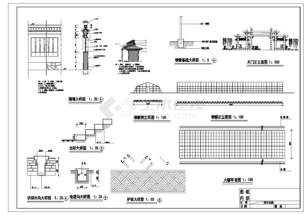 大门围墙CAD节点图-图一