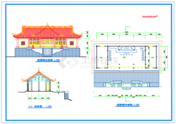 某地寺庙古建筑设计方案CAD图纸-图二