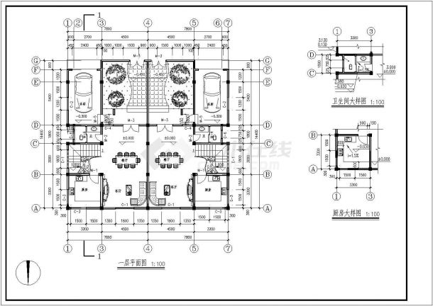 某地二层框架中式别墅建筑结构施工图-图一