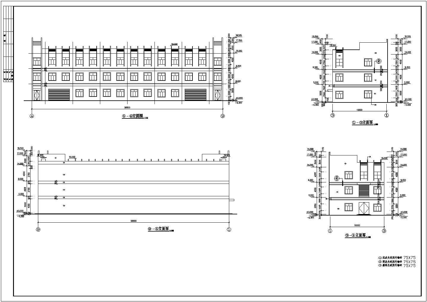 三层厂房框架结构全套建筑施工图纸（含说明）