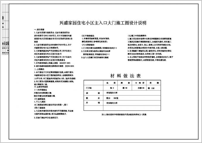 某住宅小区大门建筑CAD设计施工图纸_图1