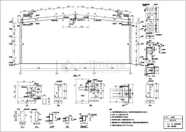 某地区《混凝土结构》课程设计单层工业厂房cad图纸-图二