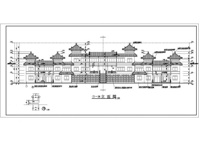 仿古建筑二层门市施工设计方案全套CAD图纸_图1