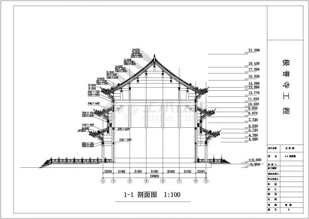 极普寺大雄宝殿建筑施工全套CAD图纸-图二