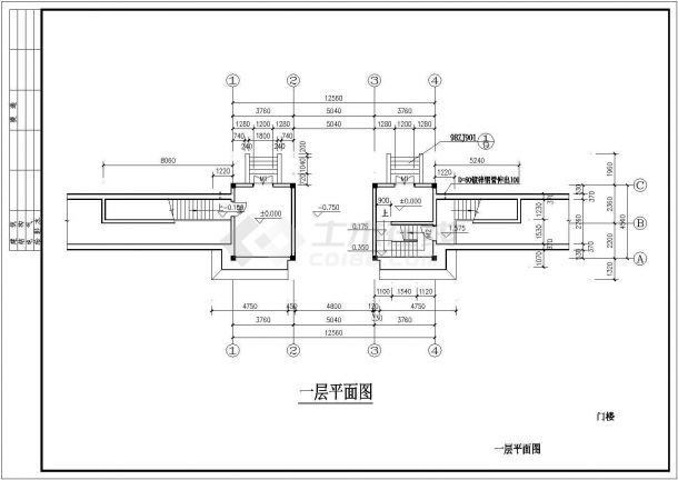 两层的山门建筑设计方案全套CAD图纸-图一