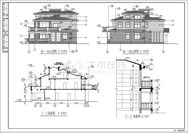 小型别墅建筑施工图纸（共12张）-图二