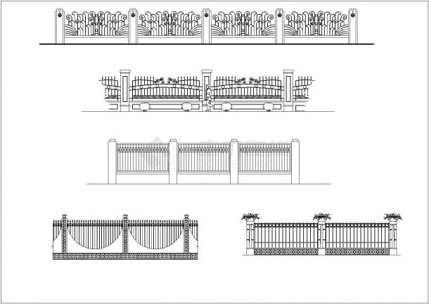 5个铁艺栏杆围墙CAD节点详图-图一