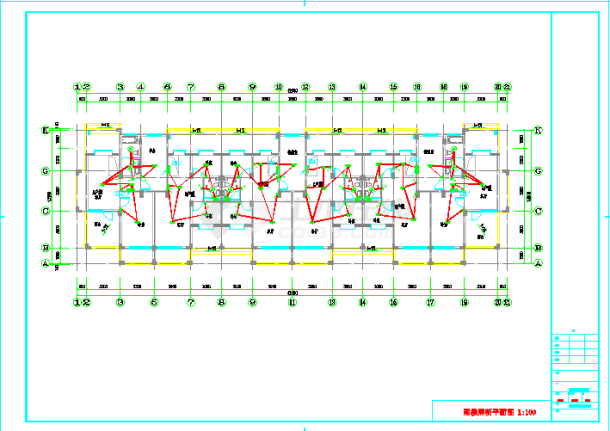 某城市六层住宅楼电气cad照明布线图-图一