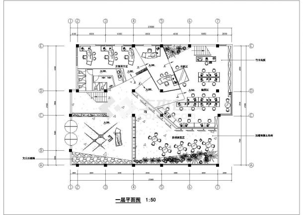 某地区办公室室内装修设计cad施工图纸-图一