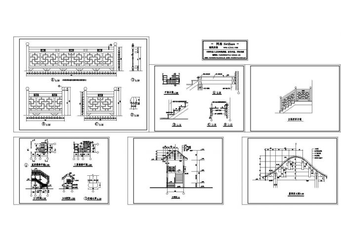 常用仿古建楼梯栏杆等设计cad建筑图（标注详细）_图1