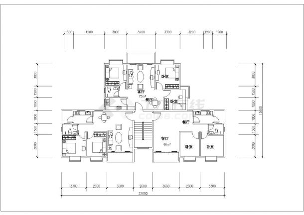 某大型小区居住楼户型建筑设计方案图-图二