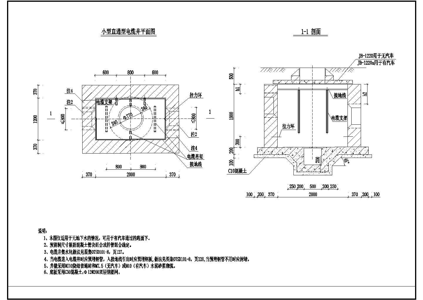 一套比较简洁的直通式电缆井设计图纸