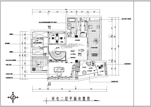 某二层宅院cad室内装修施工设计图-图二