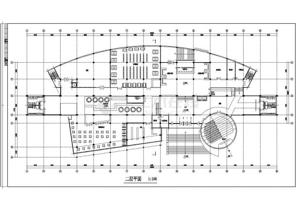 某校图书馆建筑设计图（标注详细）-图二