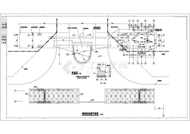 钢网架结构形式工厂入口大门建筑设计图-图二