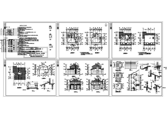 春天花园二层别墅建施cad图，共六张_图1