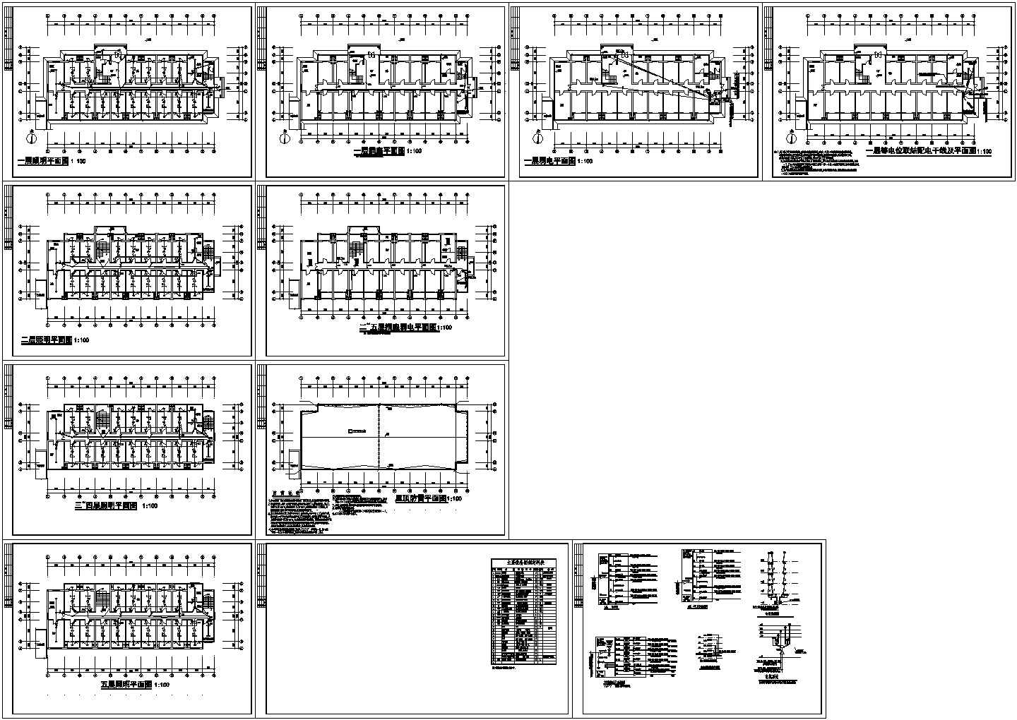 中学宿舍电气设计施工CAD平面图