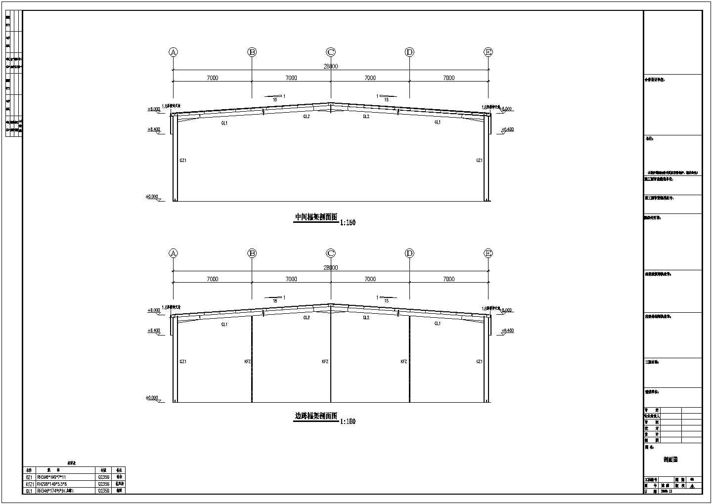 安徽28米跨度钢结构工程CAD图纸方案
