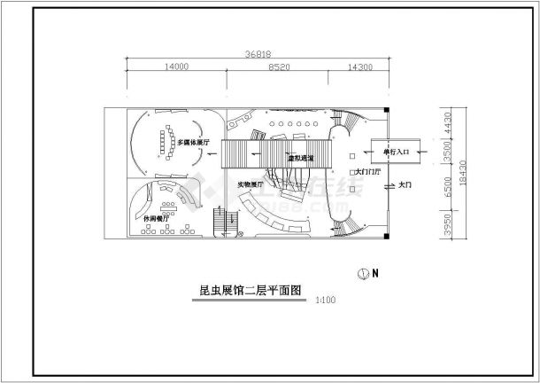 二层框架结构昆虫展馆建平面图+立面图-图一