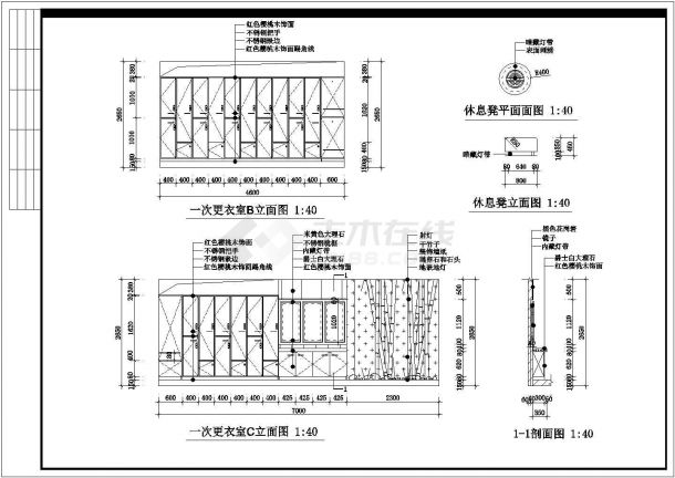 某地中式风桑拿室装修设计施工CAD图-图二