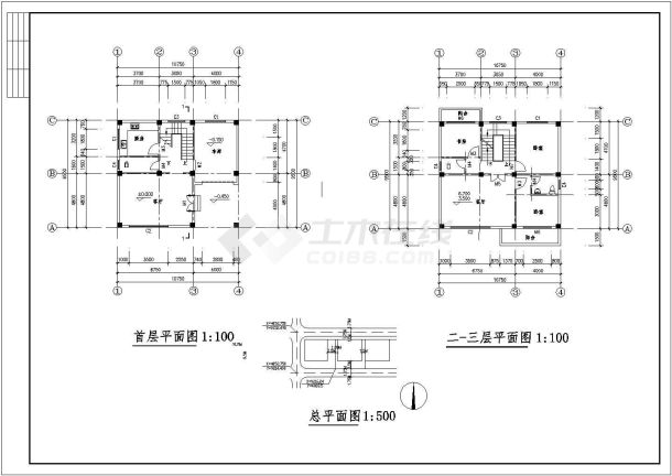 某地三层住宅整套建筑施工图（含效果图）-图一