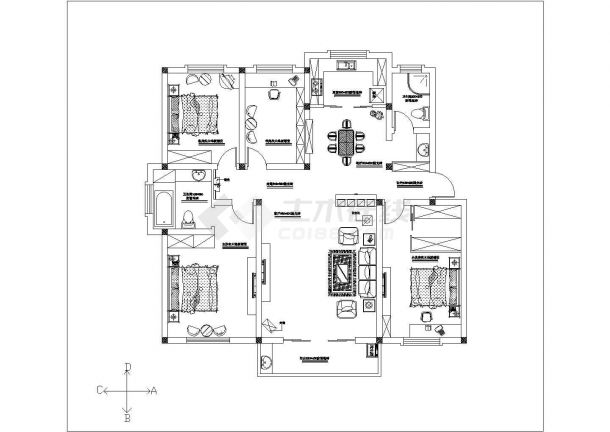 某住宅室内装修cad详细施工图纸-图二