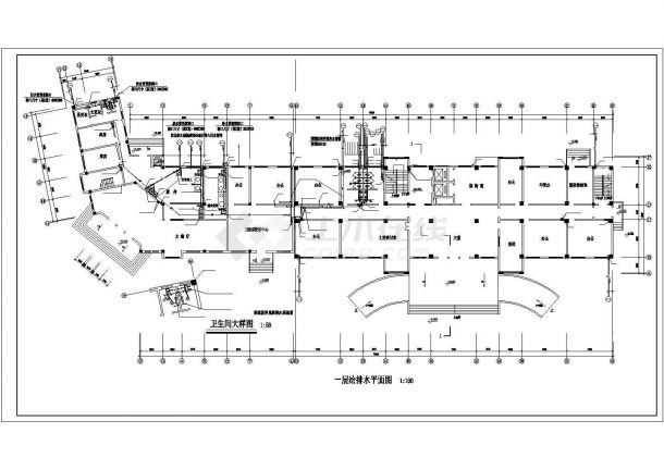 一整套工商局办公大楼给排水cad平面设计施工图-图一