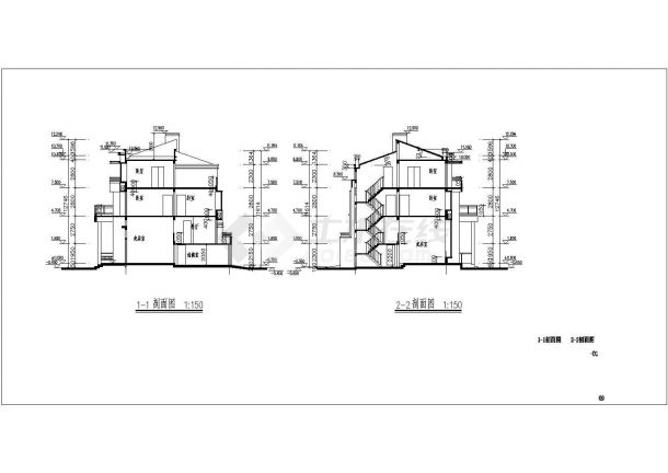 某地三层别墅联排设计建筑规划方案施工图-图二