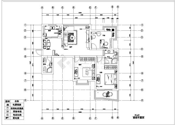 某地区三室两厅两卫装修平立面cad施工设计图纸-图二